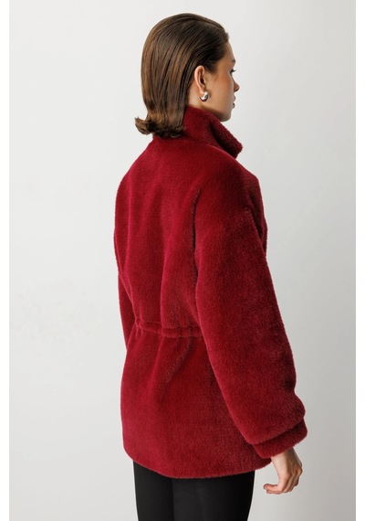 Ekol Kadın Fermuarlı Bordo Peluş Manto 06103 Bordo