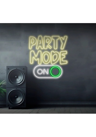 Party Mode On Yazılı Ve Şekilli Neon Tabela Sarı