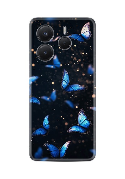Xiaomi Redmi Note 14 4g Kılıf Limited Resimli Uçuşan Mavi Kelebekler 226
