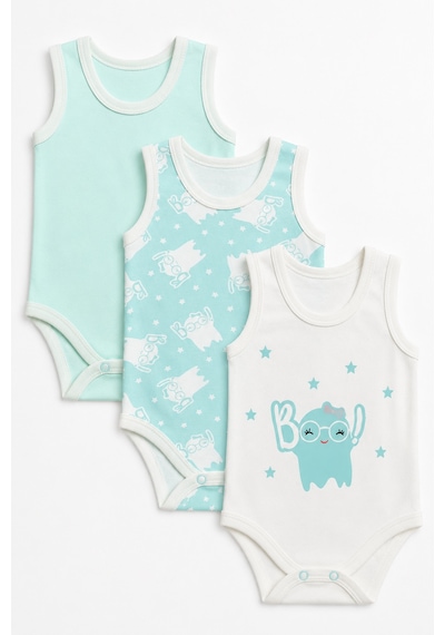 Babyhola 3'lü Bebek Çıtçıtlı Atlet Badi Bö Sevimli Hayalet Desenli 3681 Mint