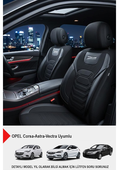 Titanyum Serisi Lüks Keten Üniversal Oto Koltuk Kılıfı Opel Corsa-astra-vectra Uyumlu Siyah