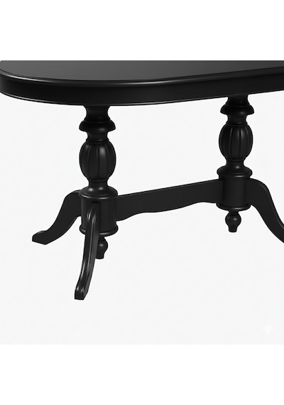 Montclair Çift Baba Ayaklı Masif Ahşap Oval Yemek Masası 90x140 Siyah