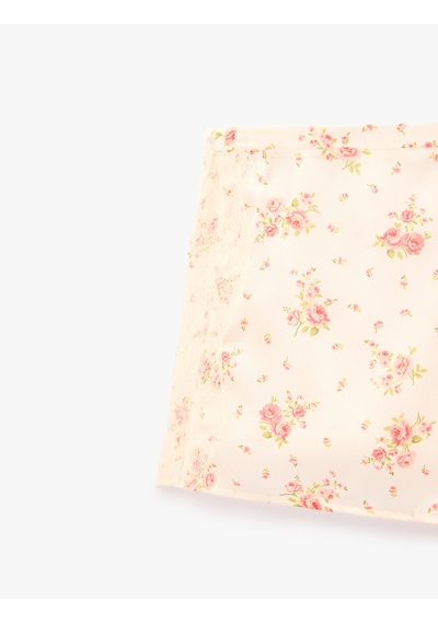Koton Beli Lastikli Rahat Kalıp Çiçek Desenli Saten Şort Pijama Altı Pembe Desenli 6slk80066mw