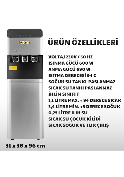 Ev Tipi Ofis Tipi Sıcak Soğuk Arıtmalı Su Sebili Gri Premium