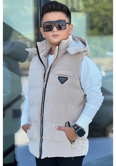 Pina Kids Erkek Çocuk Çıtçıt Kapüşonlu Nova Kumaş Şişme Yelek Ylk3026 Camel