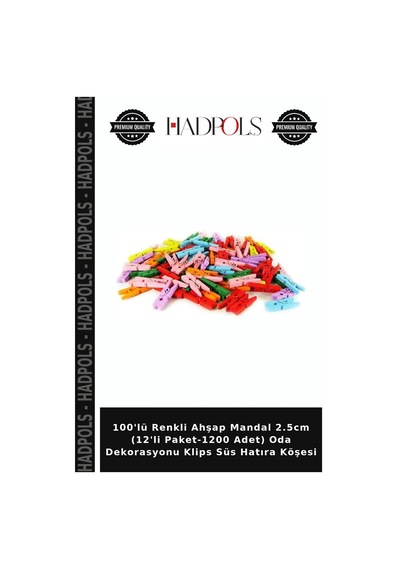 100'lü Renkli Ahşap Mandal 2.5cm 12'li Paket-1200 Adet Oda Dekorasyonu Klips Süs Hatıra Köşesi