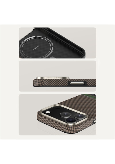 Apple Uyumlu iPhone 17 Pro Max Kılıf M-safe Şarjlı Karbon Fiber Benks Prestige Armorpro Kevlar Kapak Gold