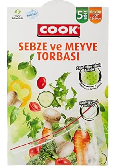 Cook Sebze Ve Meyve Torbası, 25 X 29 Cm, 5 Adet 4296