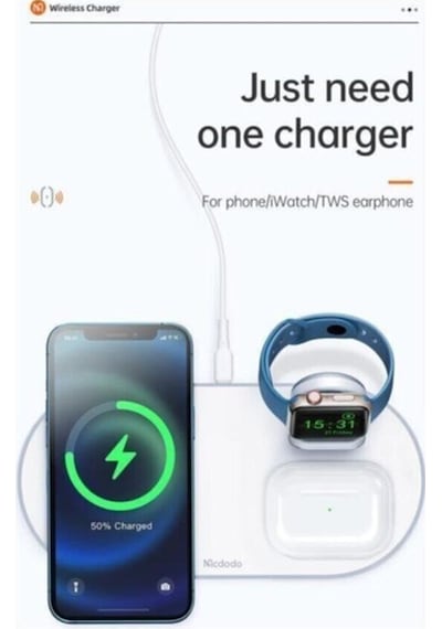 3ın1 Apple Uyumlu iPhone  Watch  Magsafe Kablosuz Şarj Cihazı Beyaz Ch-7060