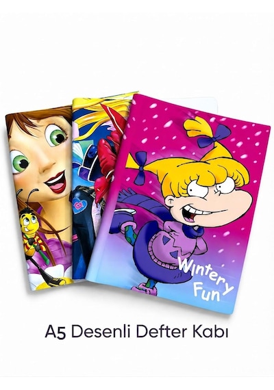 Saygılıofis Hazır A5 Desenli Defter Kabı Kız Modelli Desenler Küçük Boy Defter Kaplığı Karışık 3 Adet Koyu Pembe