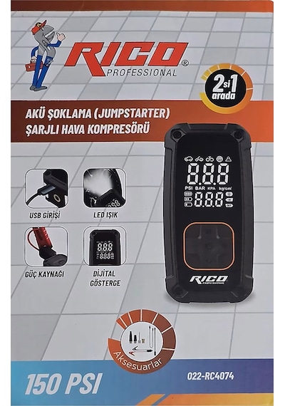 Rico 022-rc4074 Rico Dijital Akü Takviye Cihazı Ve Lastik Şişirme Kompresörü