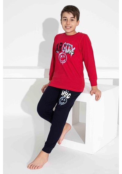 Tarık Erkek Çocuk Desenli Uzun Kollu Pijama Takımı-921 Kırmızı