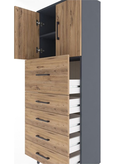 Arges Dolap 2 Raflı 5 Çekmeceli 2 Kapaklı 60x30x163 Antrasit-çam Antrasit