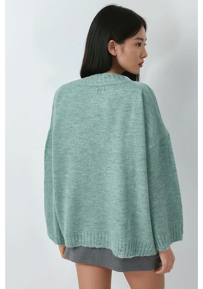 Hiccup My Fashıon Bisiklet Yakalı Oversize Triko Kazak Yeşil