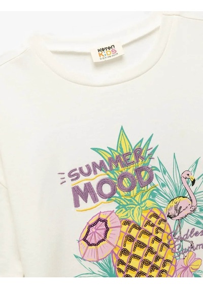 Koton Ananas Baskılı Ekru Kız Çocuk T-shirt 5skg10143ak Ekru