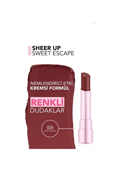 Flormar Sheer Up Sweet Escape Yarı Transparan & Parlak Bitişli Nemlendirici Ruj 026 Berry Crumble