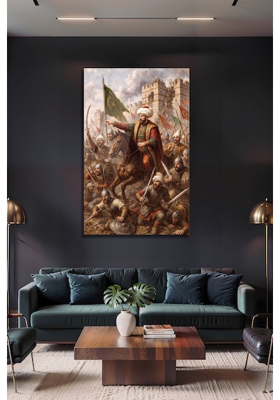 Fatih Sultan Mehmed İstanbul Fethi Savaşı Temalı Tarihi Dekoratif Cam Tablo Şehir Temalı Dekoratif Duvar Tablosu, Salon Ve Ofis Dekoru,