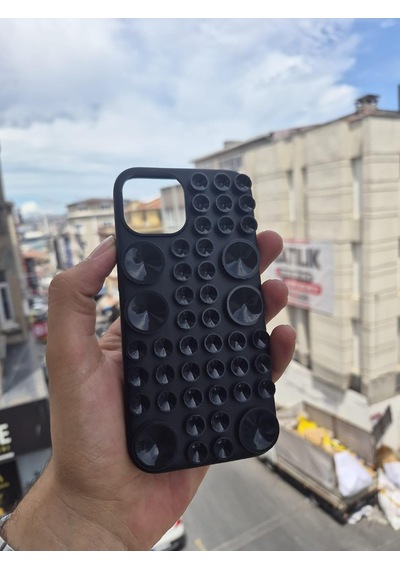 İphone 13 Ve İphone 14 Uyumlu Vantuzlu Silikon Kılıf, Yapışan Vantuz Tasarımlı Darbeye Ve Çizilmeye Karşı Dayanıklı Koruyucu Canlı Yayın Ve Selfie Telefon Kılıfı Siyah
