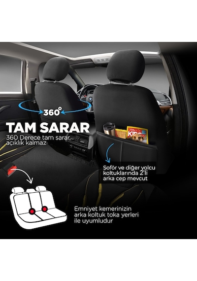 Panda Pars Serisi Deri Oto Koltuk Kılıfı - Sarı