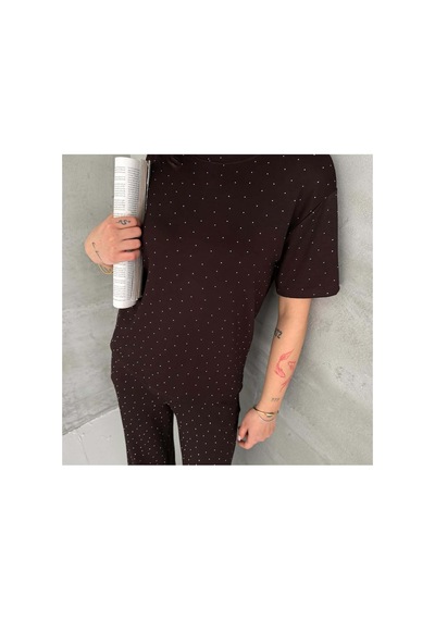 Asur Boutique Asur Butik Kadın Taşlı Bisiklet Yaka Alt Üst Takım Pantolonlu Şık Günlük Kombin Kahverengi Asur Boutique Asur Butik Kadın Taşlı Bisiklet Yaka Alt Üst Takım Pantolonlu Şık Günlük Kombin Kahverengi