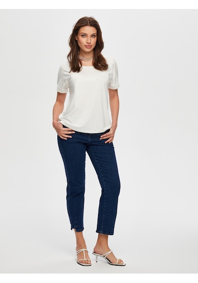 Yuvarlak Yaka Düşük Kollu T-shirt B00003-1 B00003-173 Ekru