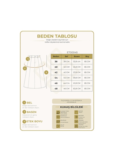 Boyuna Dikişli Yüksek Bel Midi Etek- Kırık Beyaz Çok Renkli