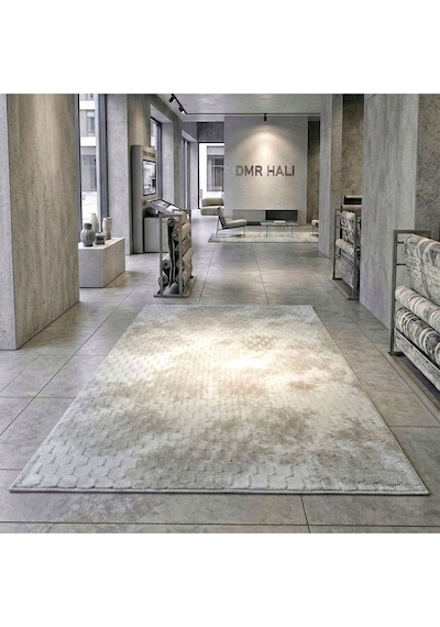 Mzk Dmr Halıcılık Krem Modern Kabartmalı Kaymaz Taban Salon Hol, Koridor Mutfak Yıkanabilir Jel Kesme Yolluk Halı