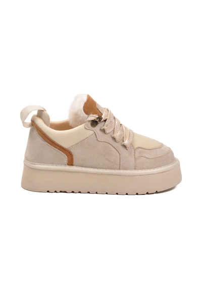 Bej Süet Bağcıklı Unisex Çocuk Spor Ayakkabı 412445 F Bej