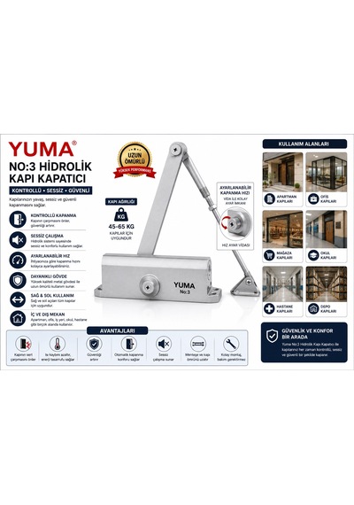 Yuma Hidrolik Kapı Kapatıcı, No 3 Kapı Yayı, Hidrolik Kapı Yayı, Otomatik Kapı Kapatıcı, Kapı Kapatma Mekanizması, Kapı 1 Adet Kapı Hidroliği