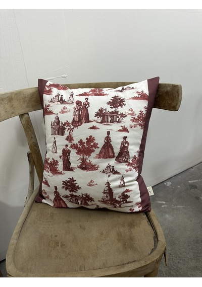 Toile De Jouy Paris Kırlent Kılıfı 43x43 Cm %100 Pamuk Dijital Baskılı Klasik Fransız Tarzı Dekoratif Yastık Kılıfı - Zt740 Kırmızı