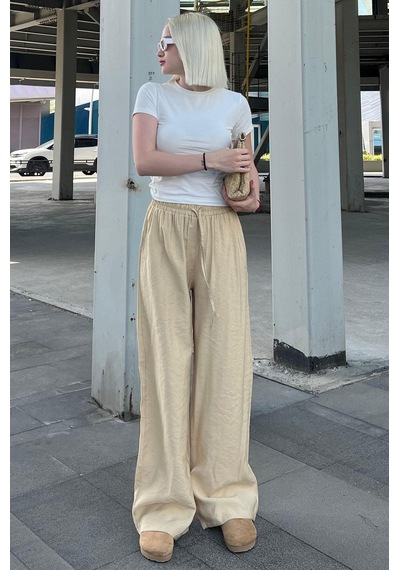 Madmext Bej Geniş Paça Kadın Pantolon Mg1982-bej Bej