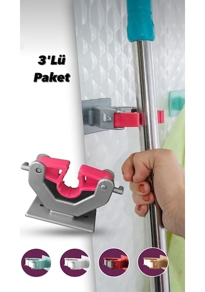 Paspas Süpürge Fırça Ve Mop Askısı , Çok Amaçlı Sap Tutucu , Mutfak Banyo Askısı 3'lü Paket Gri Diğer
