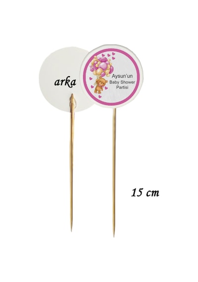 40 Parça Kişiye Özel Pembe Baby Shower Partisi Kürdan Seti - Bardak Kase Kısa Ve Uzun Kürdan