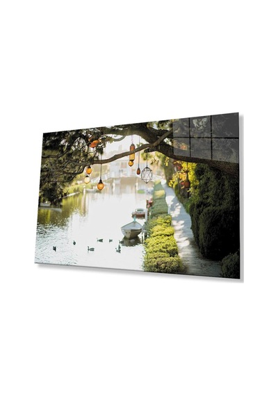 Ağaç Irmak Manzara Cam Tablo 4mm Dayanıklı Temperli Cam Tree River Landscape Glass Wall Art