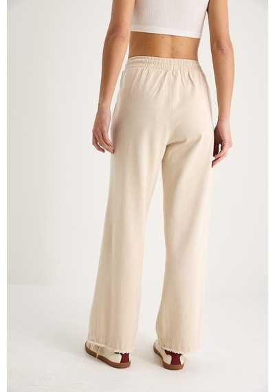 Kadın Beli Lastikli Paça Detaylı Palazzo Kalıp Pamuk Gabardin Yazlık Pantolon 60283323 - Bej