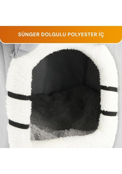 Gobypet 2 Çatılı Kedi Evi Ve Küçük Irk Köpek Kulübesi Ve Yuvası Minderli Peluş İç Mekan Yatağ