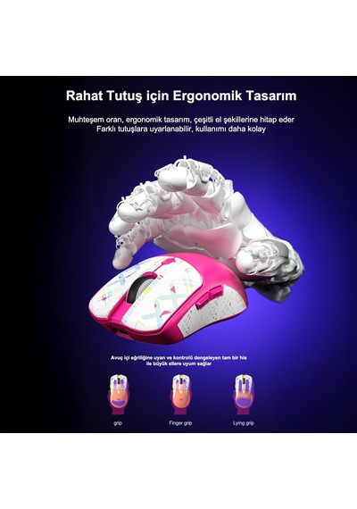 Sc580x Kablolu Ve Kablosuz Gaming Oyuncu Mouse Beyaz Paw3311 Sensör 10000 Dpı 1000hz Hafif