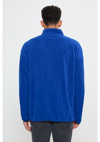 AC&Co / Altınyıldız Classics Erkek Saks Oversize Bol Kesim Bato Yaka Cep Detaylı Fermuarlı Soğuk Geçirmez Polar Sweatshirt Saks Mavi