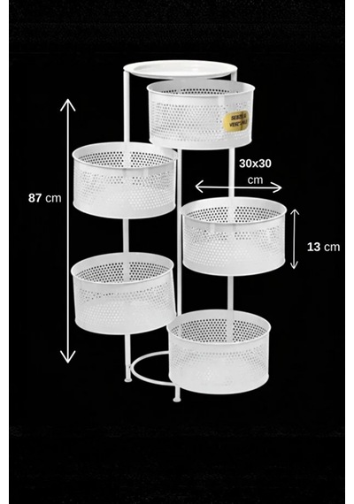 Metal Sebzelik 5 Katlı Tepsili Açılır Metal Patates Soğan Meyvelik Sepeti Rafı Beyaz Beyaz