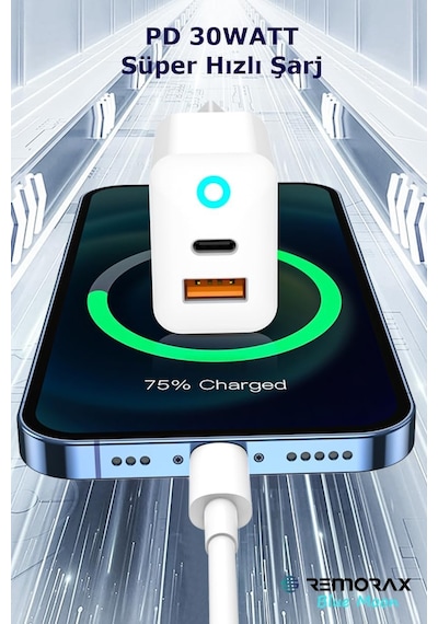 Blue Moon Pd 30watt Hızlı Şarj Aleti, A + C Girişli, Beyaz, Usb A Ve Type C Çıkışlı