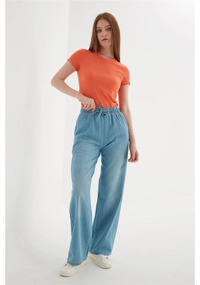Fashion Friends Lastikli Palazzo Açık Mavi Kadın Pantolon 25y0225k1 Açık  Mavi