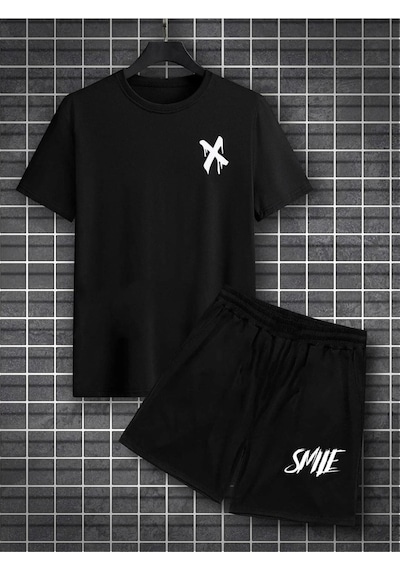 X Smile T-shirt Şort - Siyah Alt Üst Kombin Şort Tişört Takım Baskılı Oversize Bisiklet Yaka Siyah X Smile T-shirt Şort - Siyah Alt Üst Kombin Şort Tişört Takım Baskılı Oversize Bisiklet Yaka Siyah
