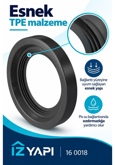 İz Yapı Asma Klozet Pis Su Boru Contası 90 Mm Tpe Kada Bağlantı Contası 1 Adet Siyah