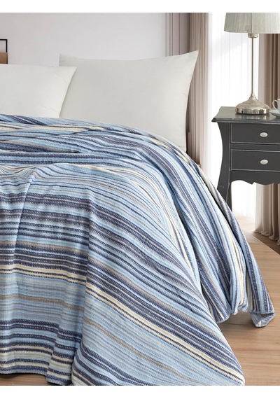 Pamuklu 4 Mevsim Çift Kişilik Battaniye, 180x220 Cm,%70 Pamuk%30 Polyester Mavi Çok Renkli