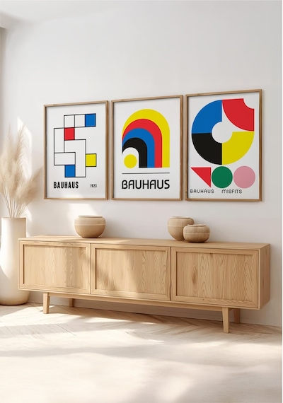 Huhuli Ahşap Çerçeveli 3'lü Bauhaus Tablo Huhu525