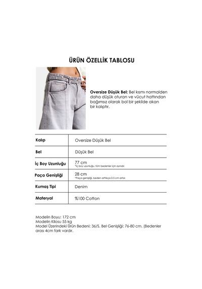 Itsbasic Kadın Gri 4s6-158 Low Rise Baggy Fit Kemer Detaylı Bol Kesim Denim Jean