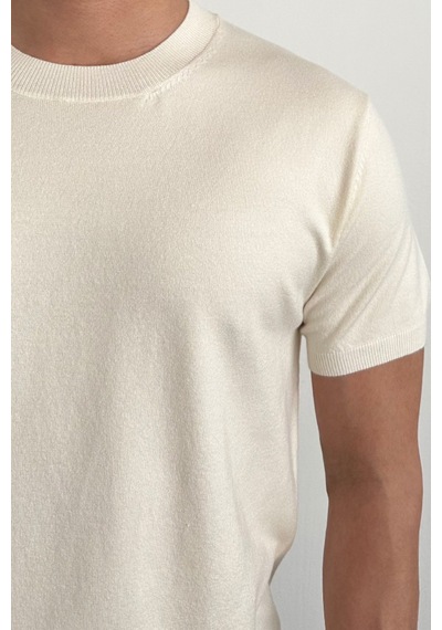 Tarz Cool Erkek Slim Fit Bisiklet Yaka Triko T-shirt Beyaz