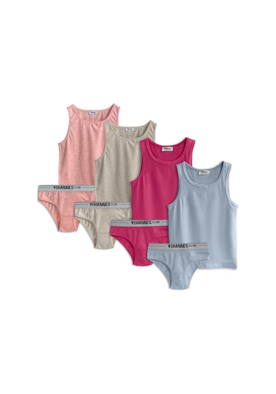 Yohannes Club, Kız Çocuk, Pamuklu Slip&atlet, Alt-üst, 4 Çift Takım, Karışık Renkli Çok Renkli