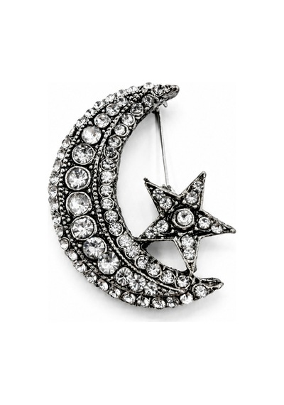 Exclusive Silver Moon Broş El İşçiliği Kristal Taşlı Lüks Kadın Broşu Çok Renkli