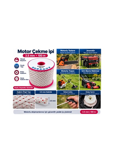 Algaride 3.5 Mm Motor Çekme İpi 100 Metre Motorlu Testere Jeneratör Motorlu Tırpan Çim Biçme Su Motoru Ve Benzinli Makineler İçin Starter Marş İpi